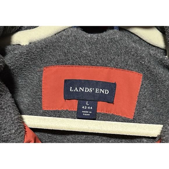 Lands End Orange Jacket Mens Windcheck Hooded Fleece Lined Large 42-44 EUC - Picture 2 of 13